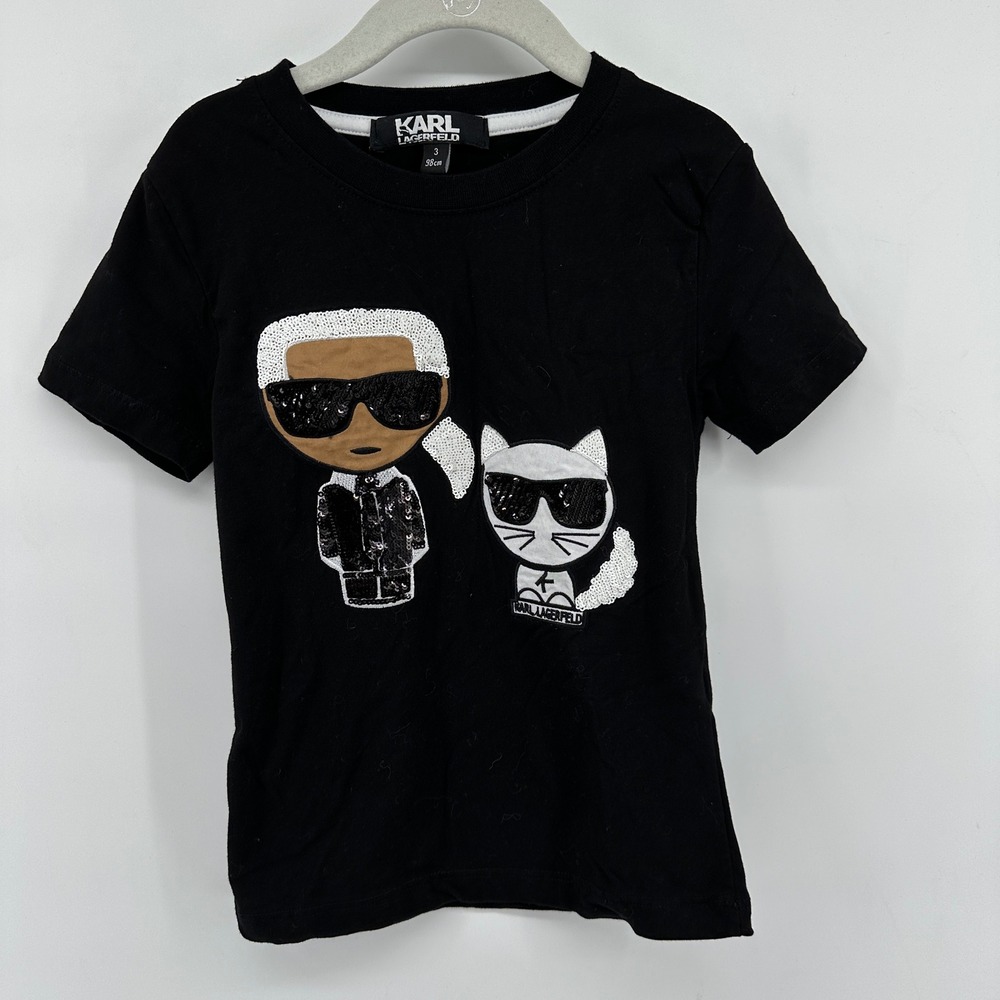 Karl Lagerfeld Kids Ikonik Sequin Choupette Cat T-Shirt Black Size 3T 98cm